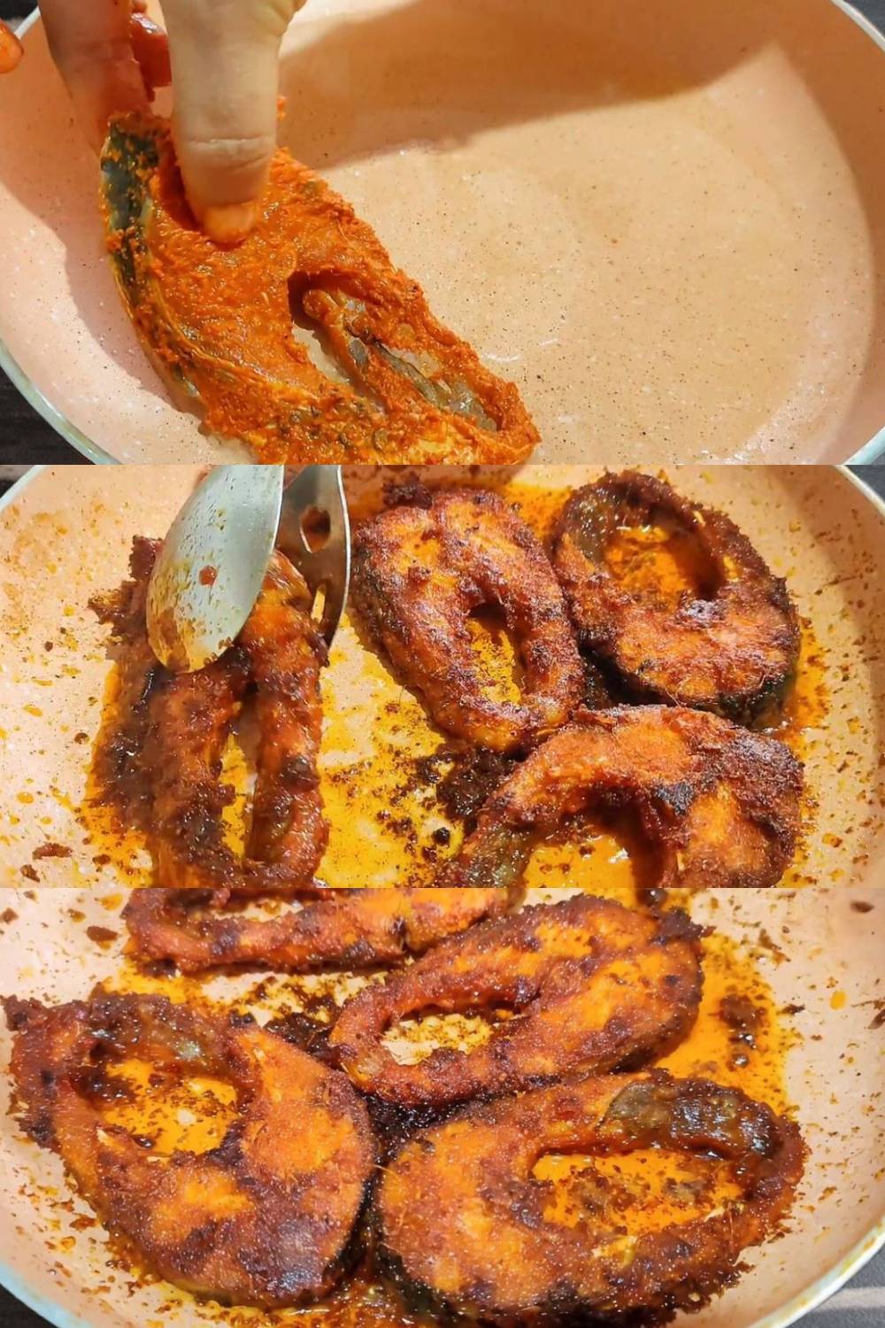 Andhra fish fry recipe step 3 Frying fishes