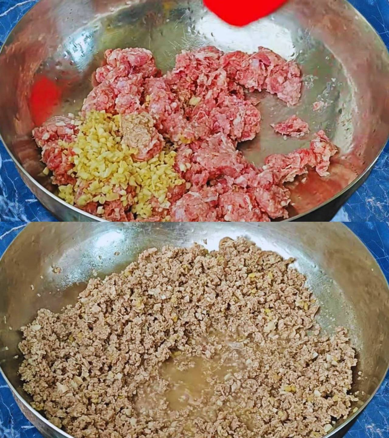 Frying minced mutton 