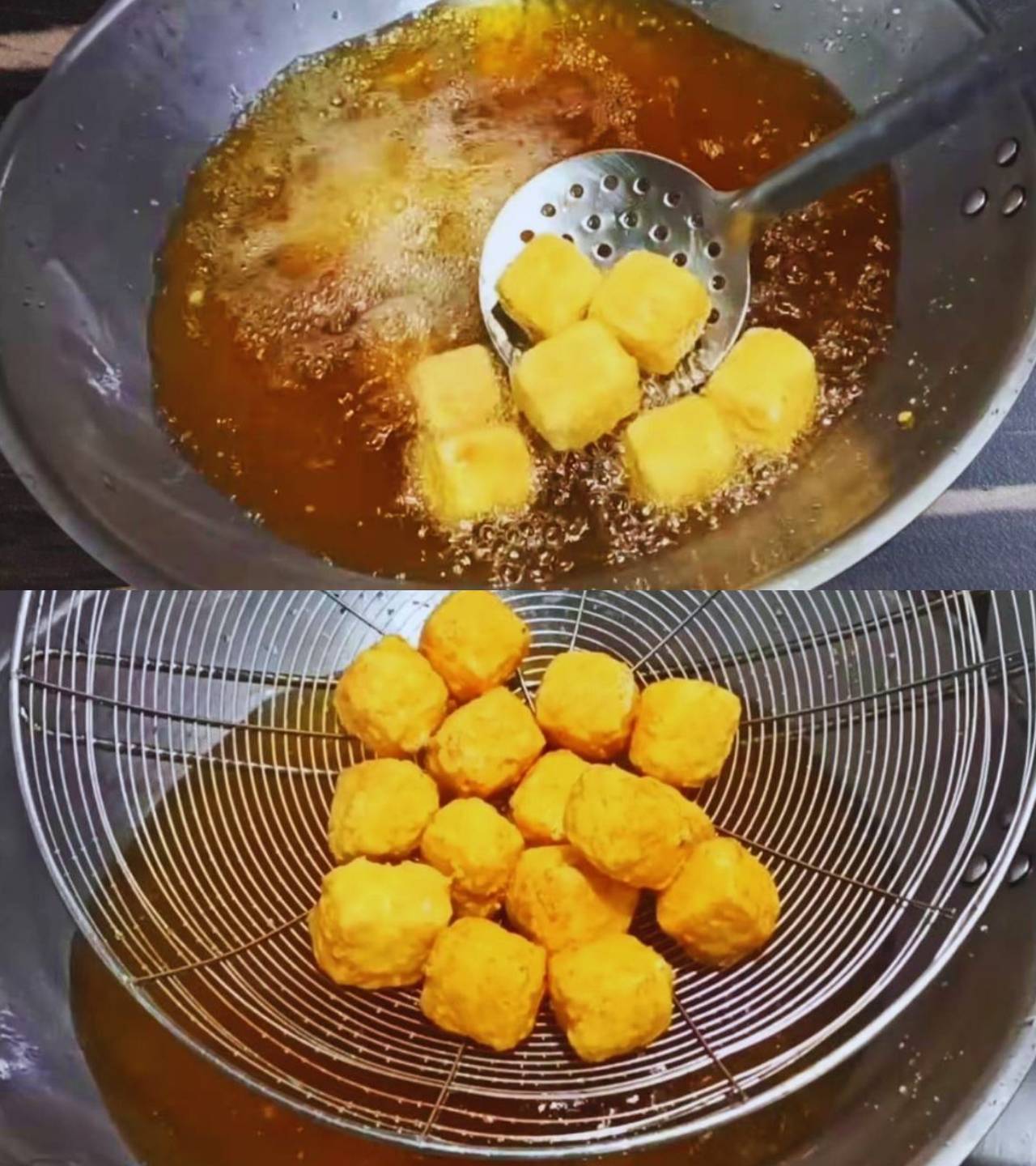 Frying paneer cubes 