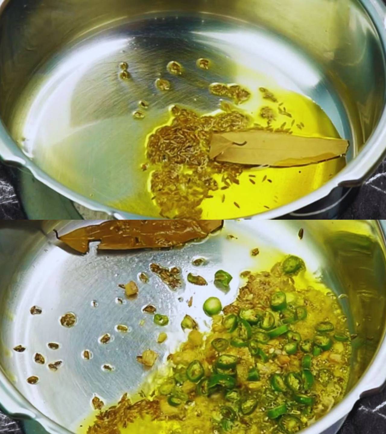Turai chana dal recipe step 2 Frying whole spices, chilies and ginger
