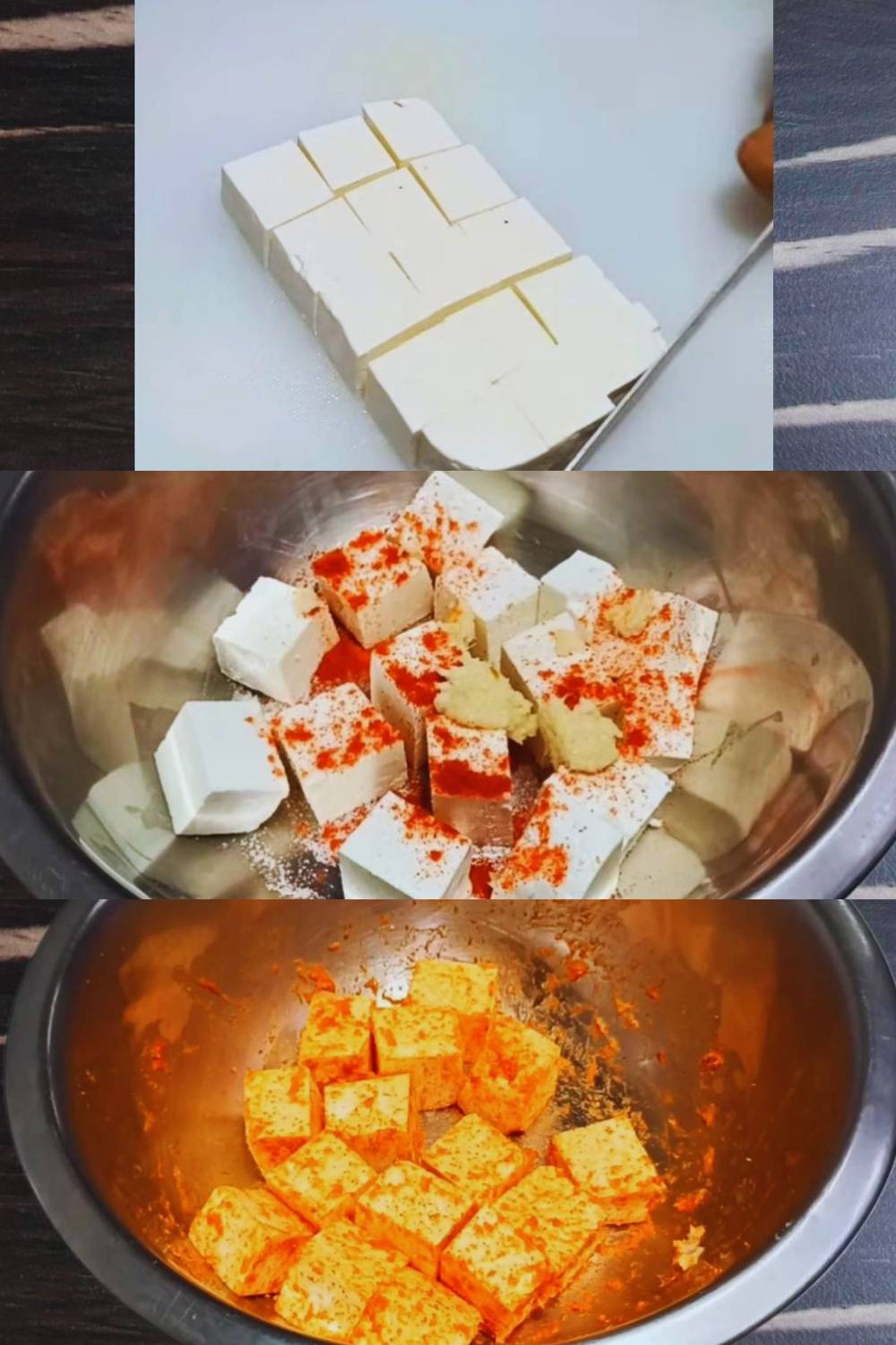 Seasoning paneer cubes 