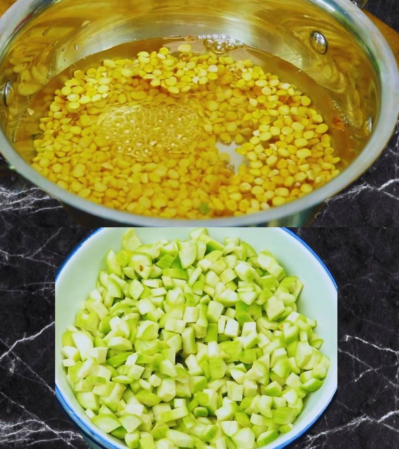 Soaked chana dal and cut turai 
