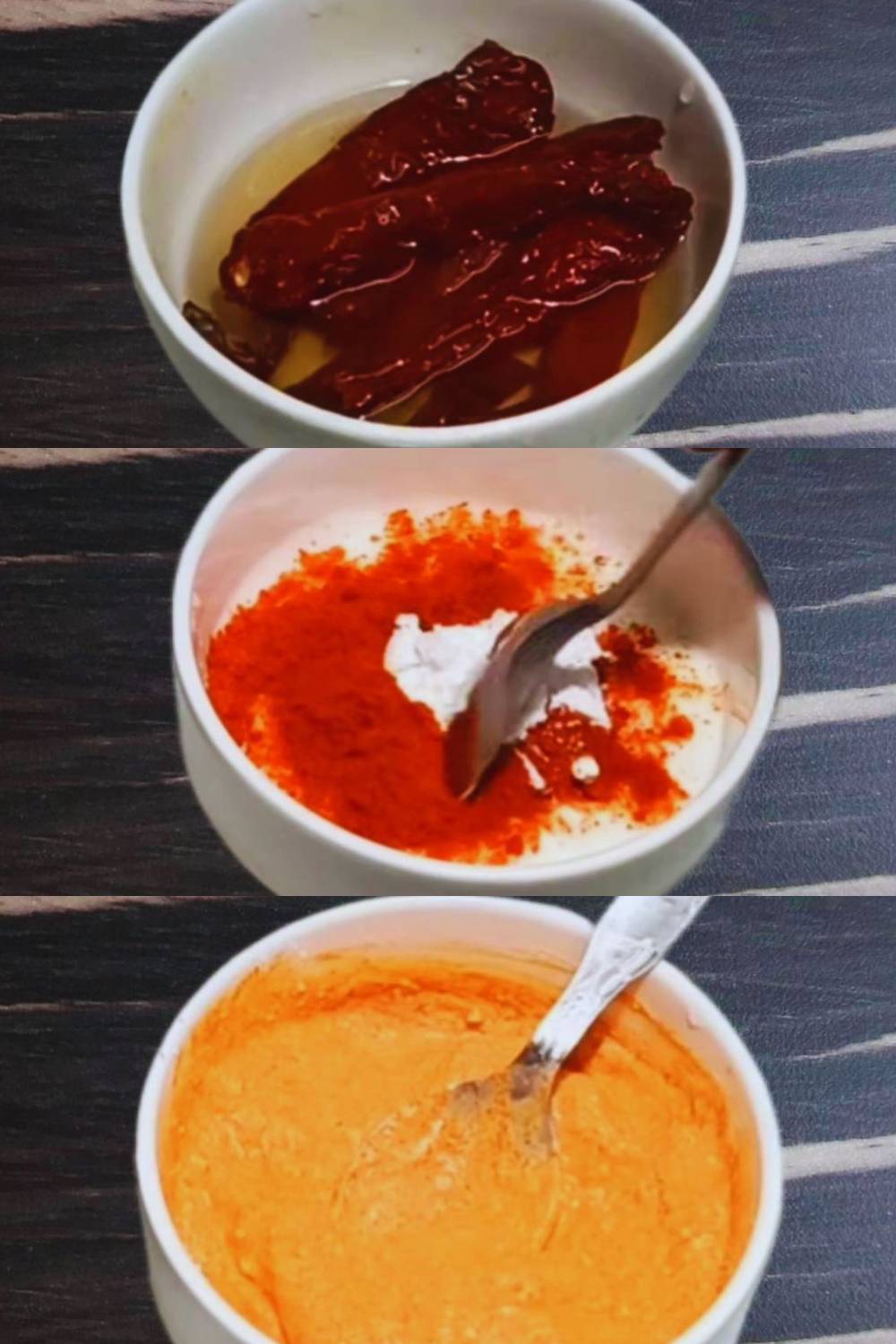 Soaking red chilies and preparing dahi mix 