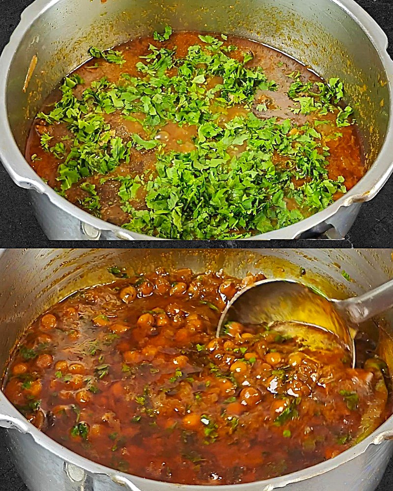 Kala chana curry recipe step 4 Adding coriander and chaat masala