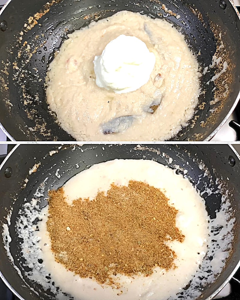 Adding curd and spice mixture 