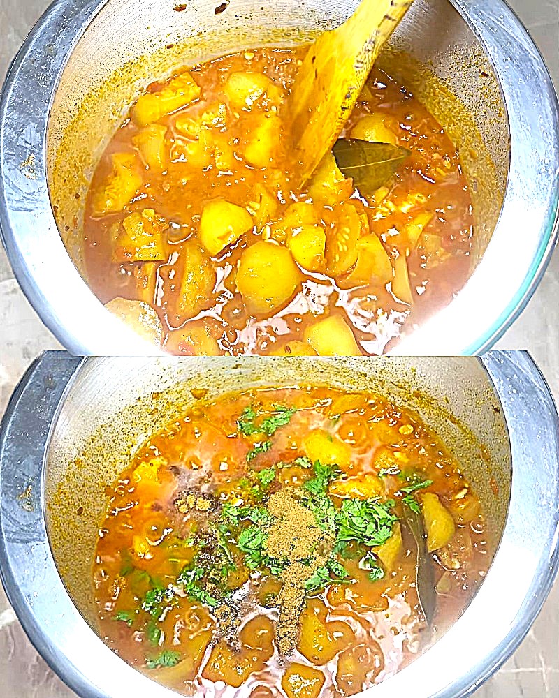Adding garam masala and coriander leaves 