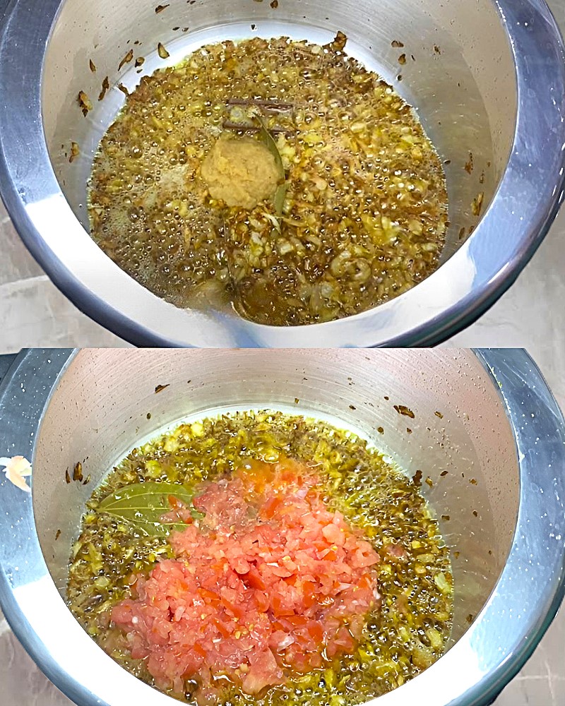 Adding ginger garlic and tomatoes