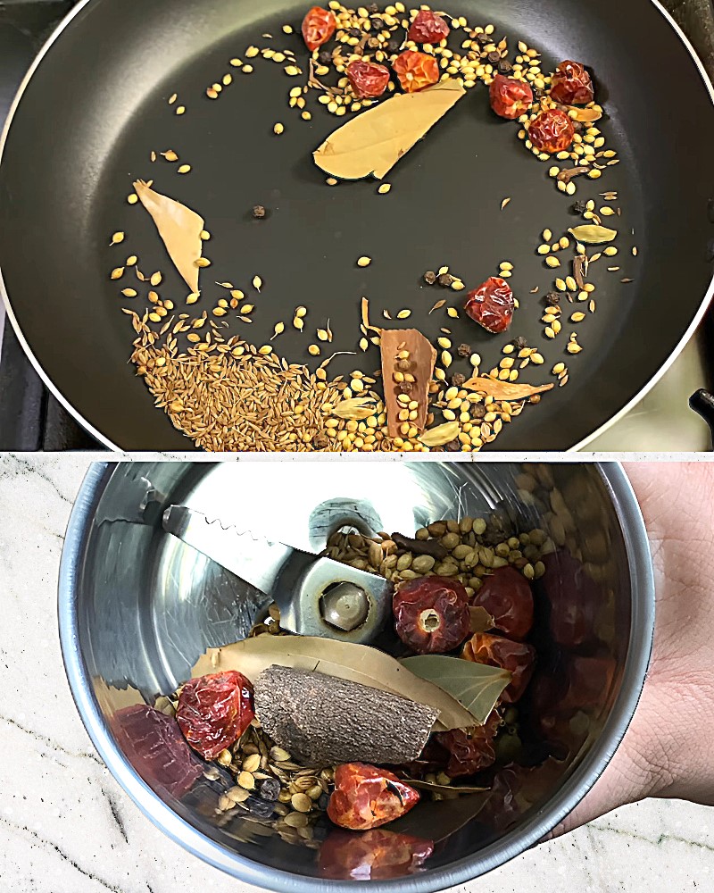Adding red chilies to complete dry roasting 