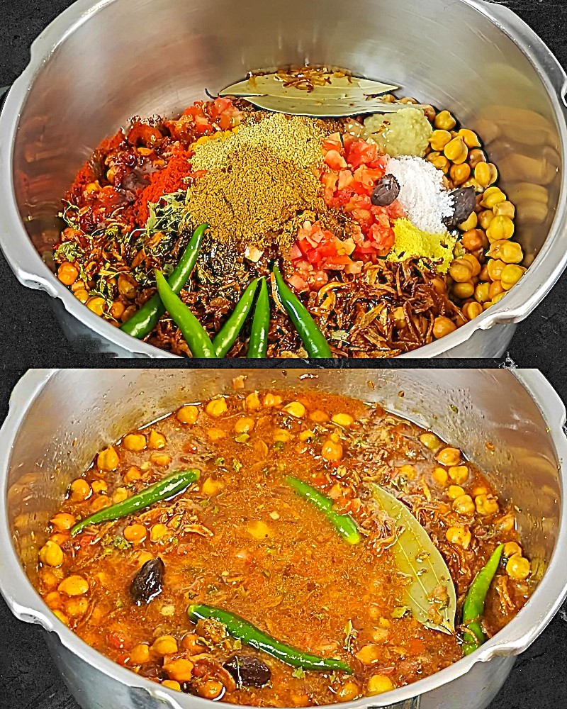 Kala chana curry recipe step 2 Adding spices and water