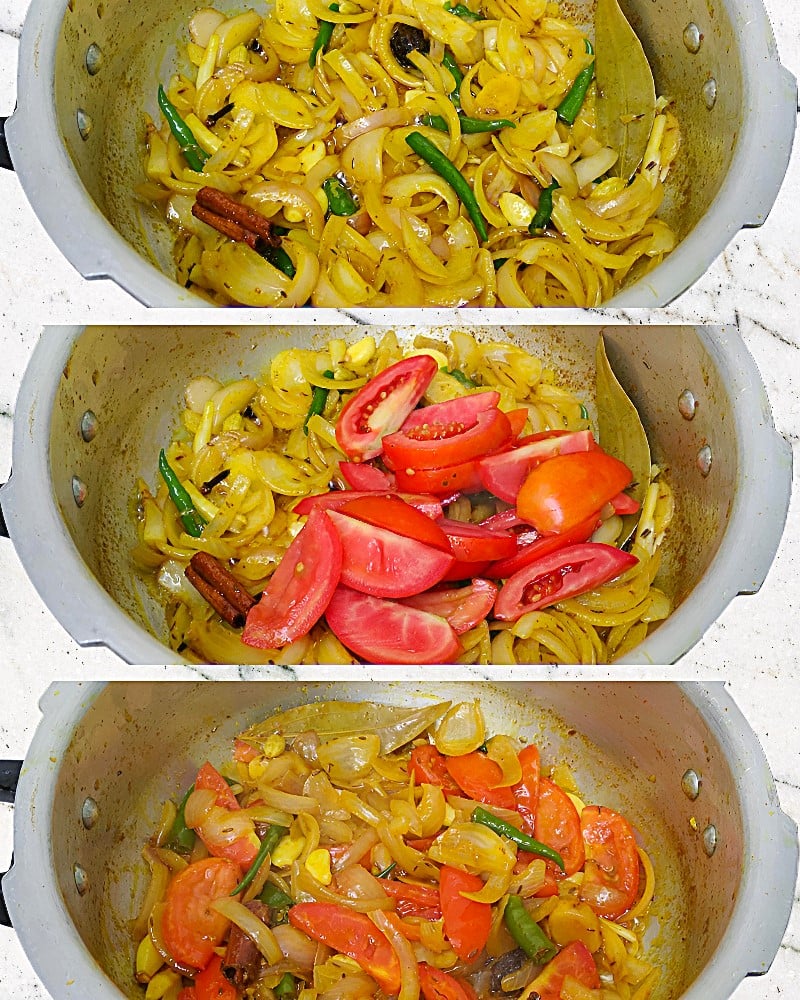 Dhaba style mutton curry recipe step 4 Adding tomatoes