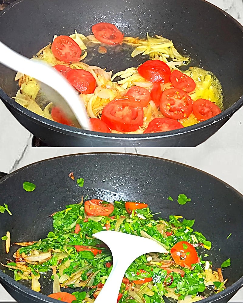 Fish methi curry recipe step 3 Adding tomatoes and methi