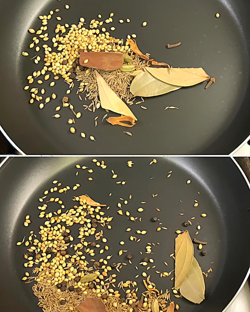 Dry roasting whole spices 