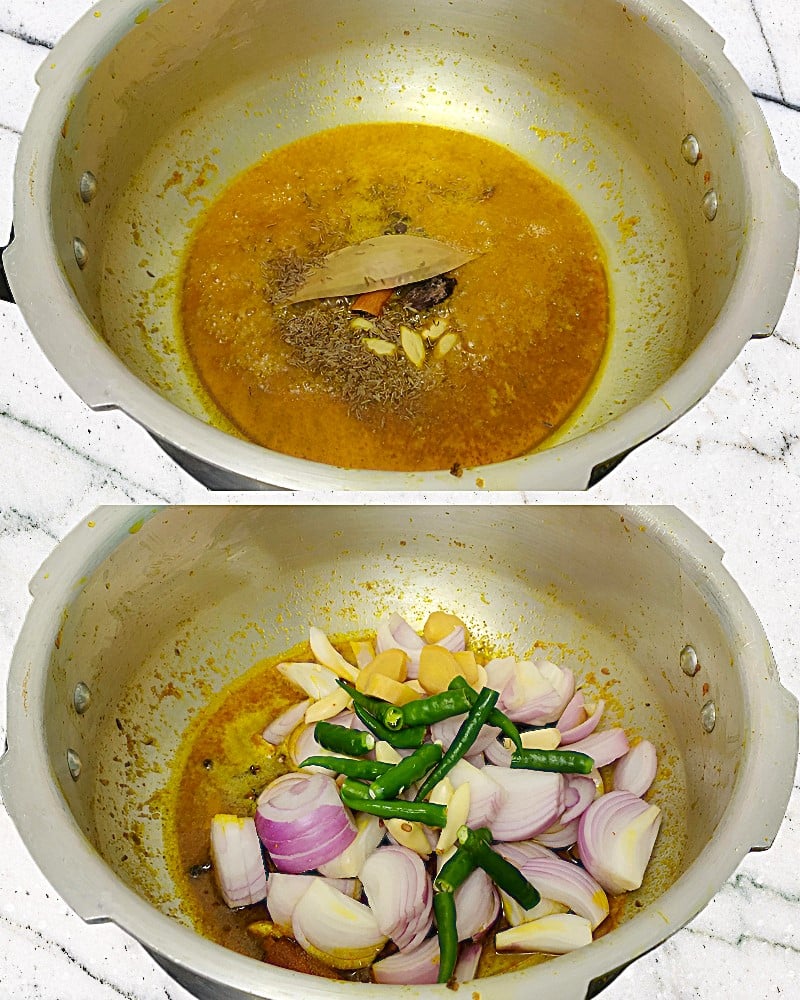 Frying whole spices and other ingredients 