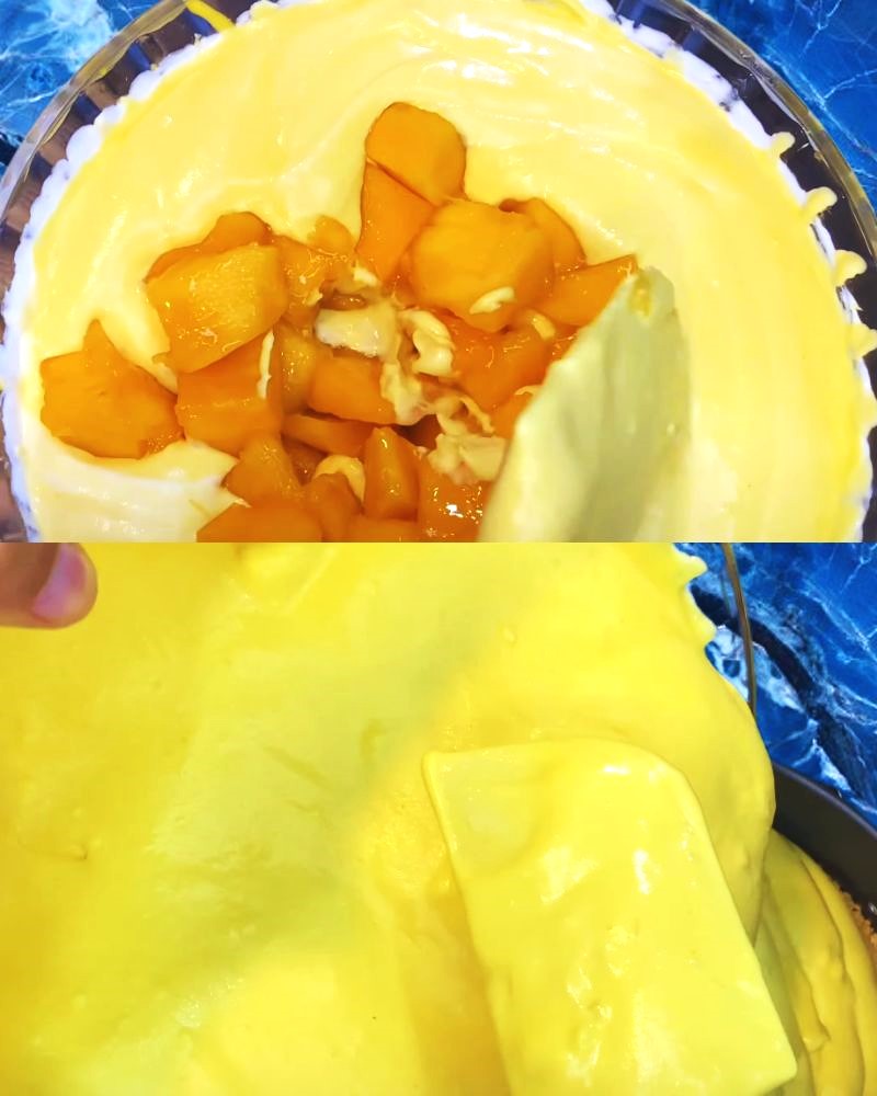 Mango cheesecake recipe step 8 Mixing mango pieces
