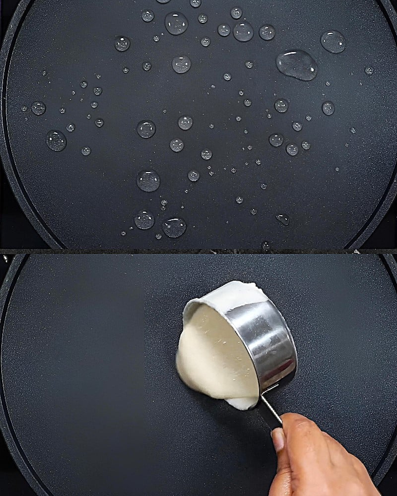 Putting batter in the middle of a hot tawa