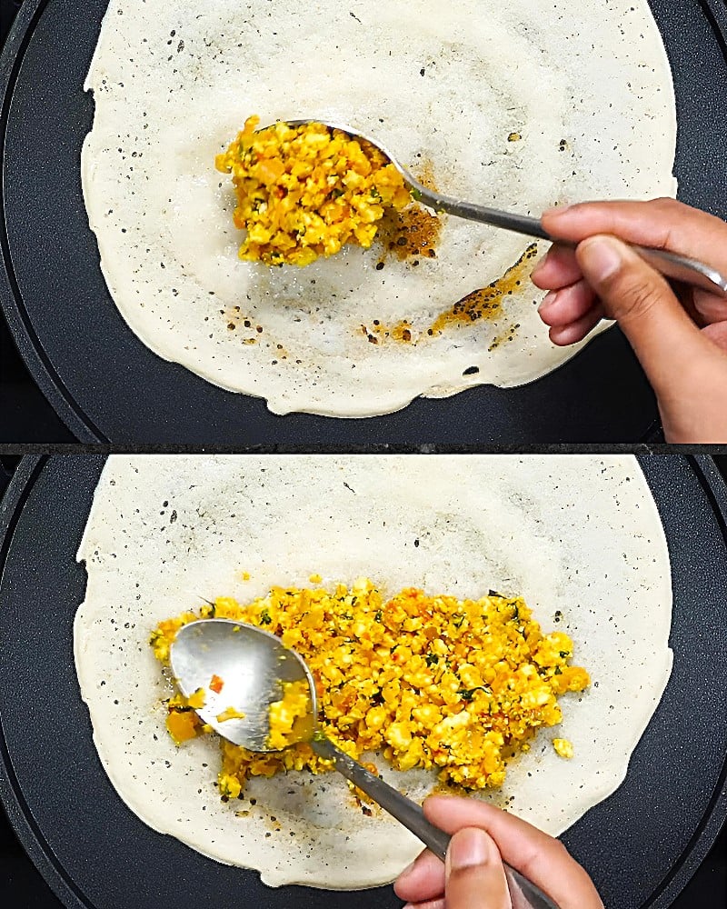 Putting paneer stuffing 