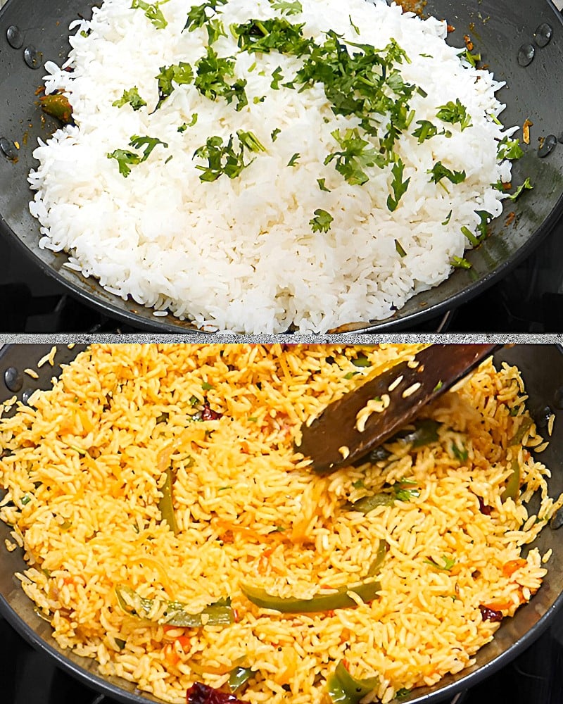 Capsicum rice recipe step 4 Mixing rice, lemon juice and coriander
