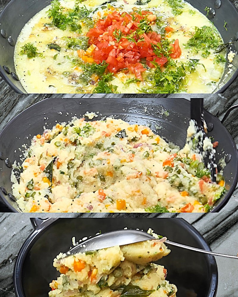 Khara bath recipe step 5 Mixing tomato, lemon juice and coriander