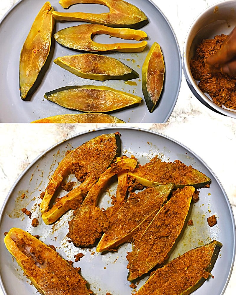 Coating and resting fish pieces 