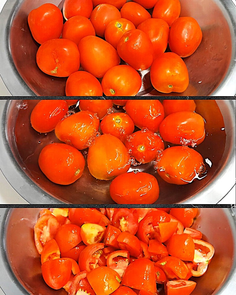 Tomato soup recipe step 1 Cutting tomatoes