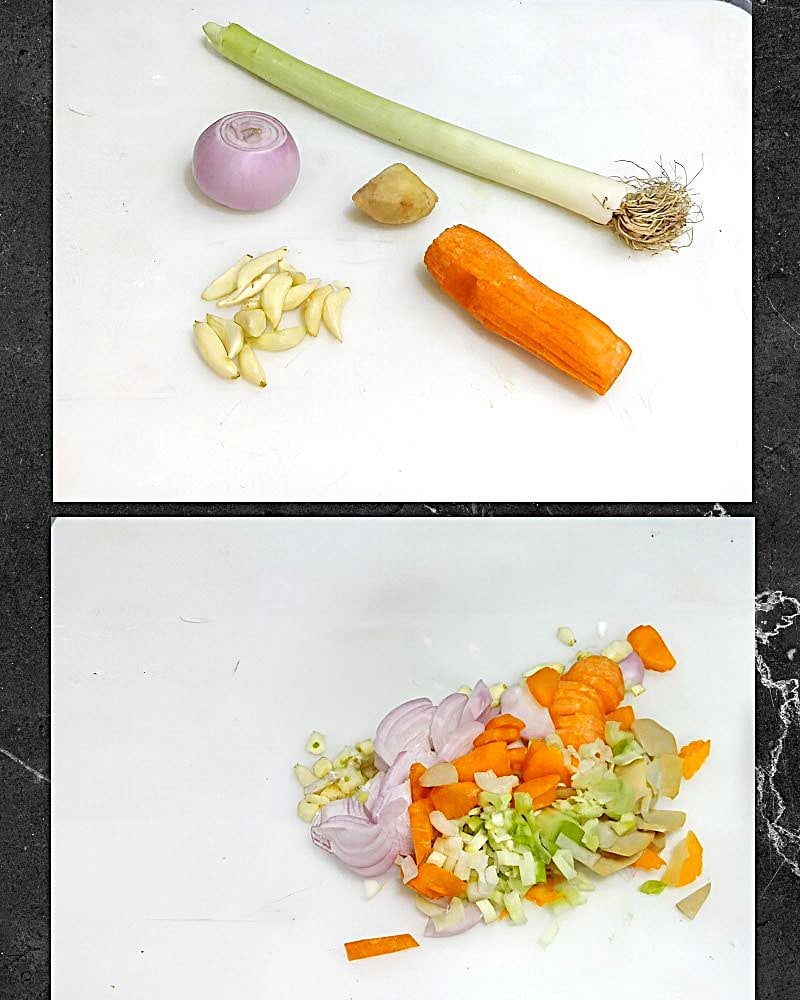 Tomato soup recipe step 2 Cutting veggies
