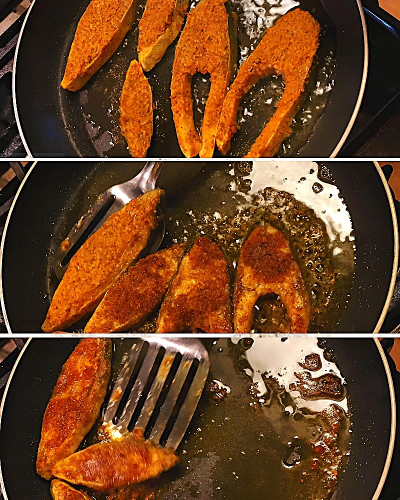 Frying fish pieces 