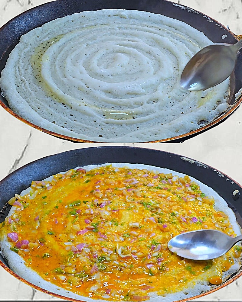 Putting egg mixture 